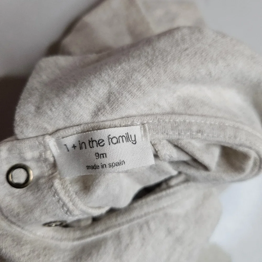 1 + In The Family Anja Bodysuit 9M Oatmeal Grey Peter Pan Collar Made in Spain